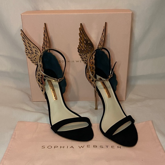 Sophia Webster Black Heels with Gold Wing Accents - Picture 1 of 13